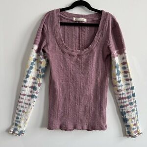 Free People Big Sur ribbed thermal long sleeve top with tie-dye sleeves